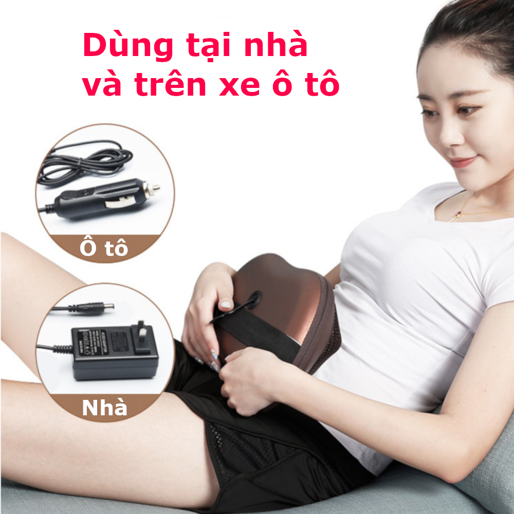 Máy Massage Cổ Vai Gáy 12 bi chạy pin cao cấp - Gối Mát Xa SUKOTO-Máy khỏe, pin trâu, chườm ấm