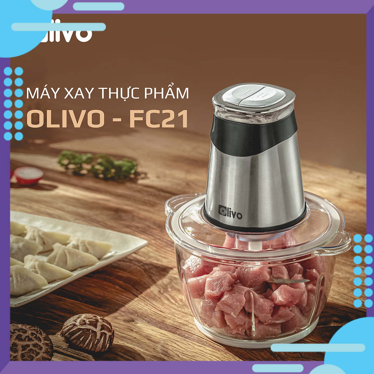 Máy Xay Thực Phẩm Đa Năng OLIVO FC21 - Dung Tích 2.1L - Công Suất 500W -Hàng chính hãng