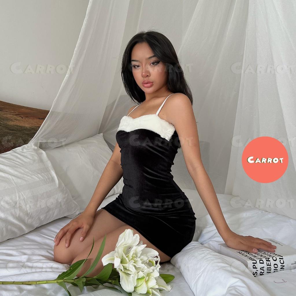 Đầm body thiết kế 2 dây nhung váy ôm sexy gợi cảm carrotxinhdep 39