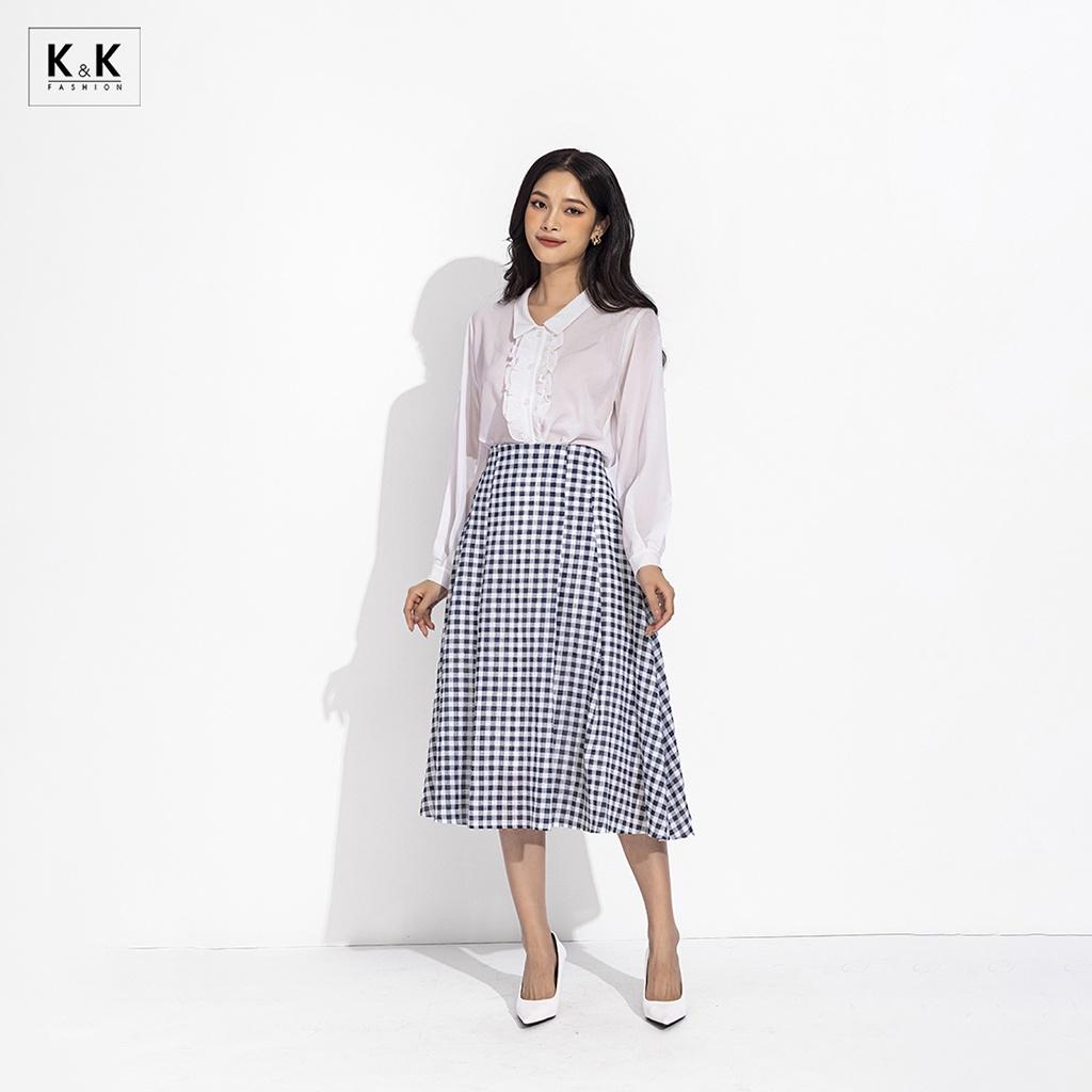 Chân váy xòe chữ a họa tiết caro K&amp;K Fashion CV05-31 Chất Liệu Xô Cotton