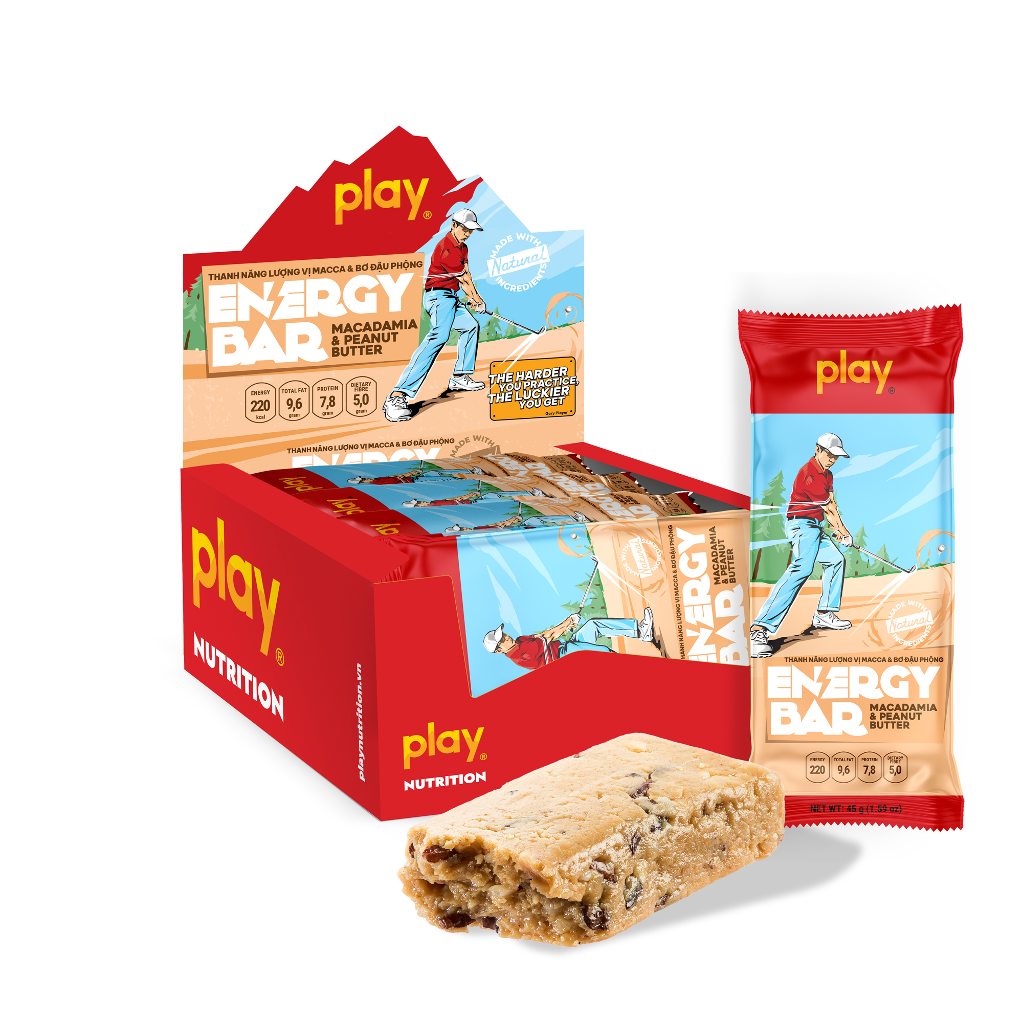 Hộp 12 thanh năng lượng PLAY 2.0 vị macca và bơ đậu phộng – Thanh ngũ cốc dinh dưỡng PLAY Energy Bar