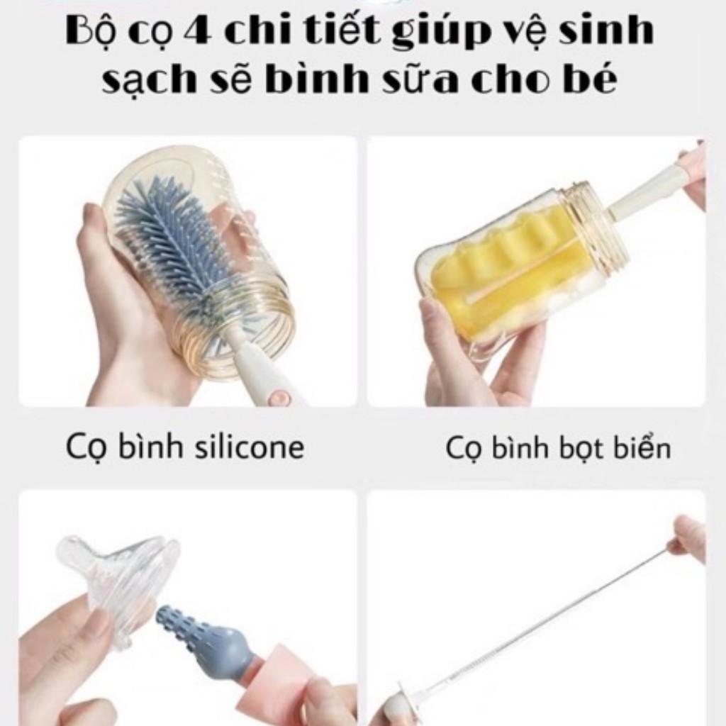 Bộ cọ bình sữa 4 chi tiết, cọ rửa bình sữa nhanh chóng, tiện dụng