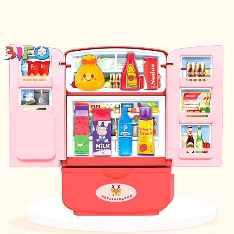 Tủ lạnh đồ chơi cho bé đồ chơi y như thật kèm 8 phụ kiện nhựa cao cấp