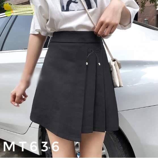 [L2M] Quần giả váy nữ XẾP LY ĐÍNH NƠ phối lưng thun co giãn chất tuyết mưa xinh xắn
