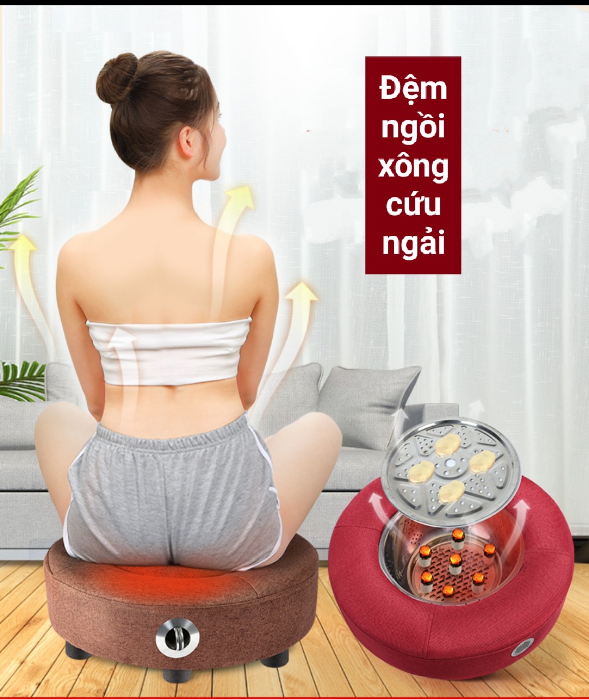 Đệm xông ngải cứu điều chỉnh nhiệt độ+ hộp 108 viên đoạn+ quẹt khò AT-600. Đệm ngồi cứu ngải