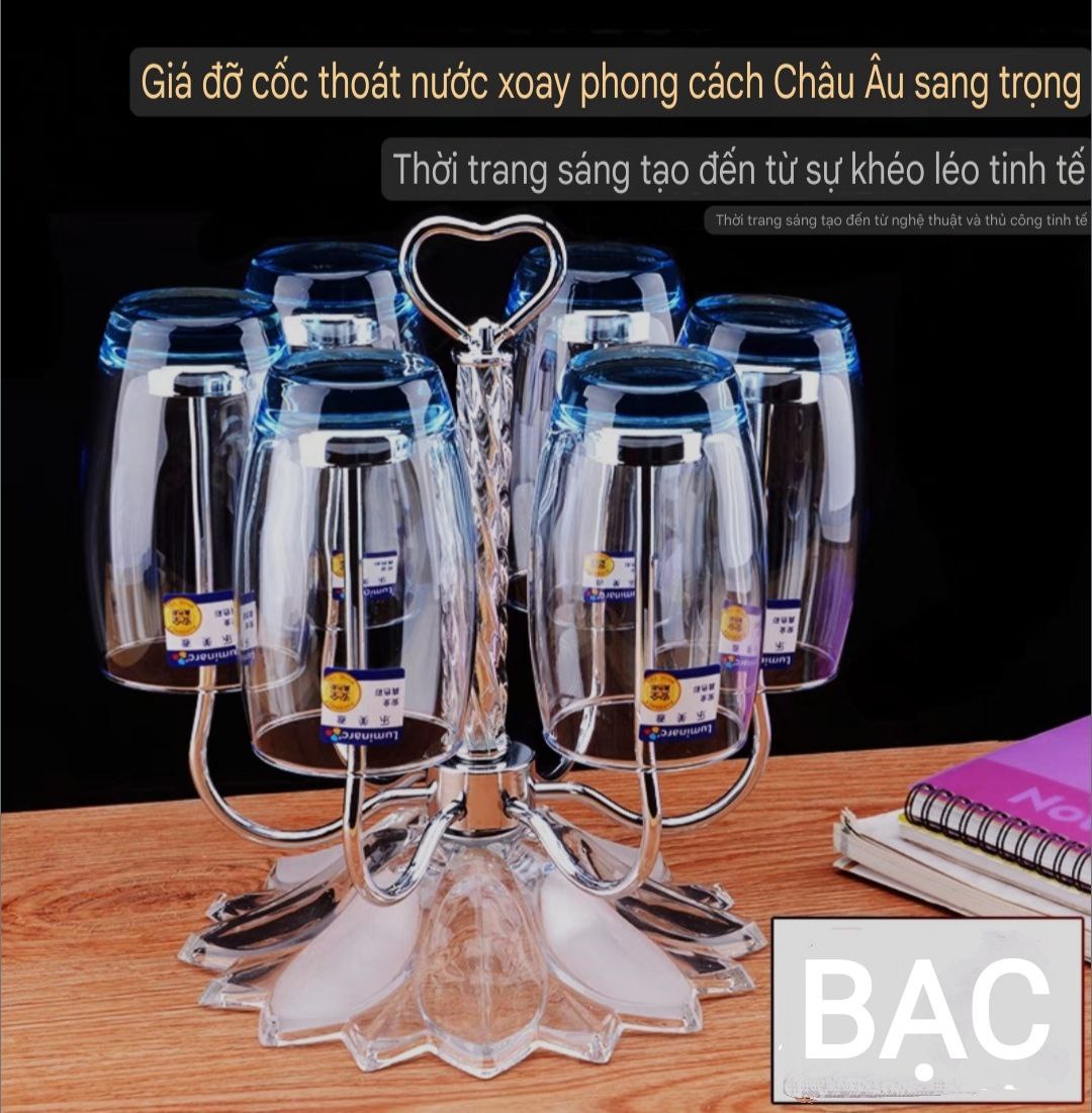 GIÁ ĐỠ ÚP LY CỐC INOX &amp; THỦY TINH PHA LÊ LUXURY THOÁT NƯỚC XOAY  PHONG CÁCH CHÂU ÂU SANG TRỌNG