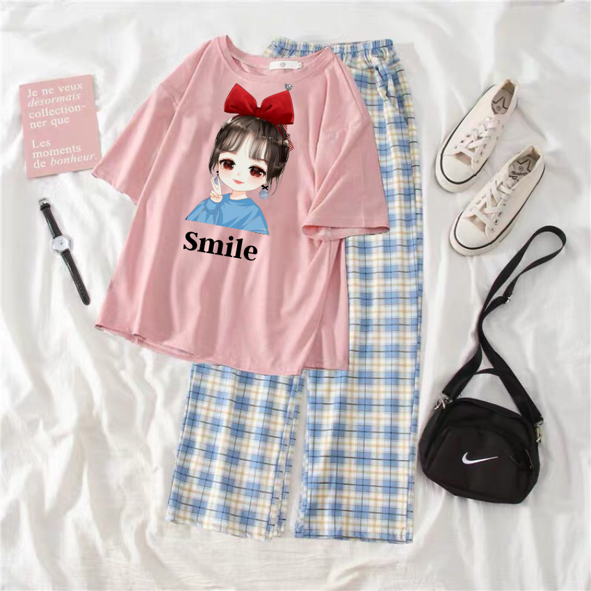 Sét Bộ Nữ SS10, Sét Đồ Nữ Đi Chơi Đẹp In HìnhVà Chữ Cô Gái Nơ Đỏ Dễ Thương