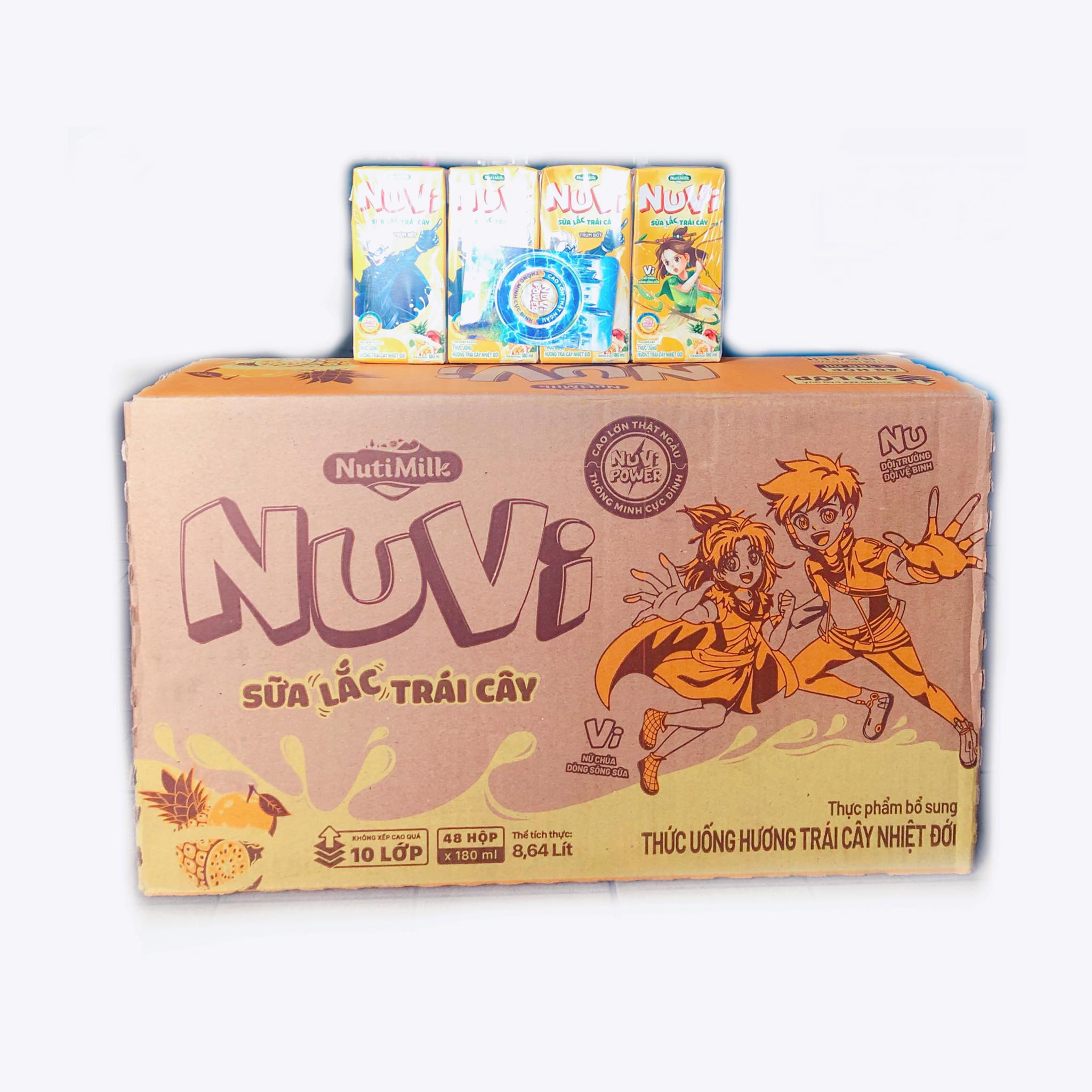 Thùng sữa Nuvi sữa lắc trái cây nhiệt đới 180ml NutiFood (thùng 48 hộp)