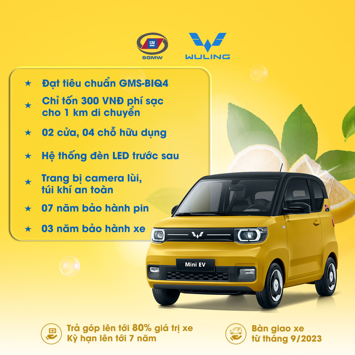 Phiếu đặt cọc LV2-170km Ô tô điện Wuling Mini EV - ĐẶT CỌC LINH HOẠT - Vàng chanh nóc đen