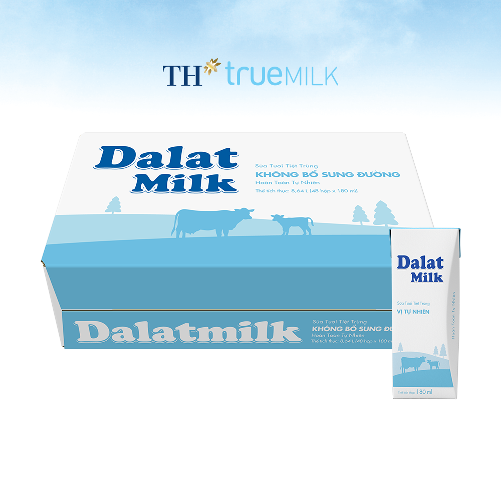 Thùng 48 hộp sữa tươi tiệt trùng vị tự nhiên Dalatmilk 180ml
