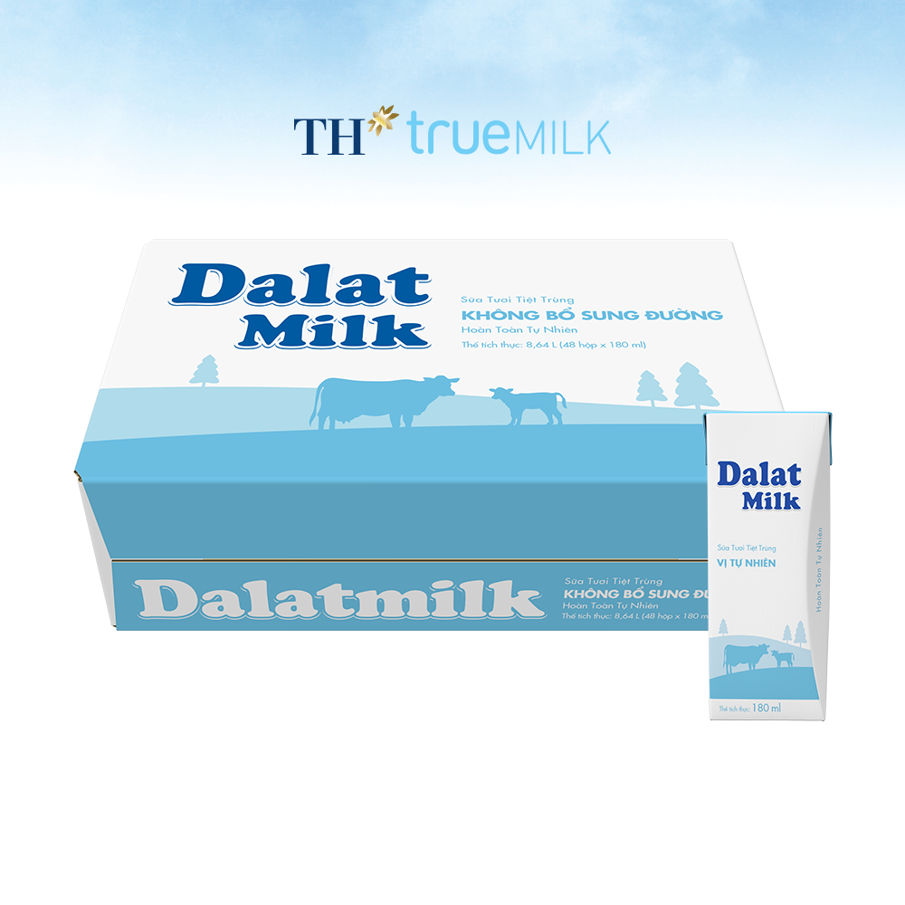 Thùng 48 hộp sữa tươi tiệt trùng vị tự nhiên Dalatmilk 180ml (180ml x 48)