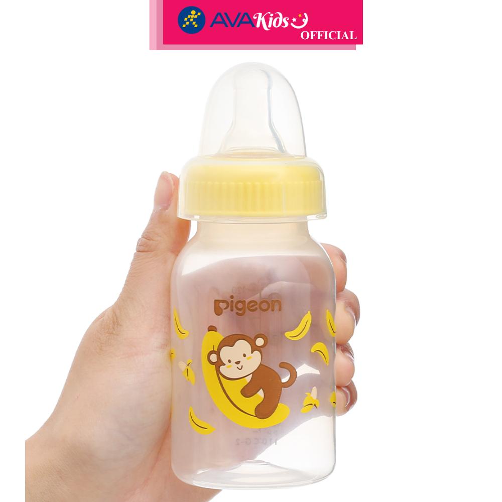 Bình sữa nhựa PP Pigeon cổ hẹp 120 ml - Hình khỉ (từ 4.5 tháng) - Hàng Chính Hãng