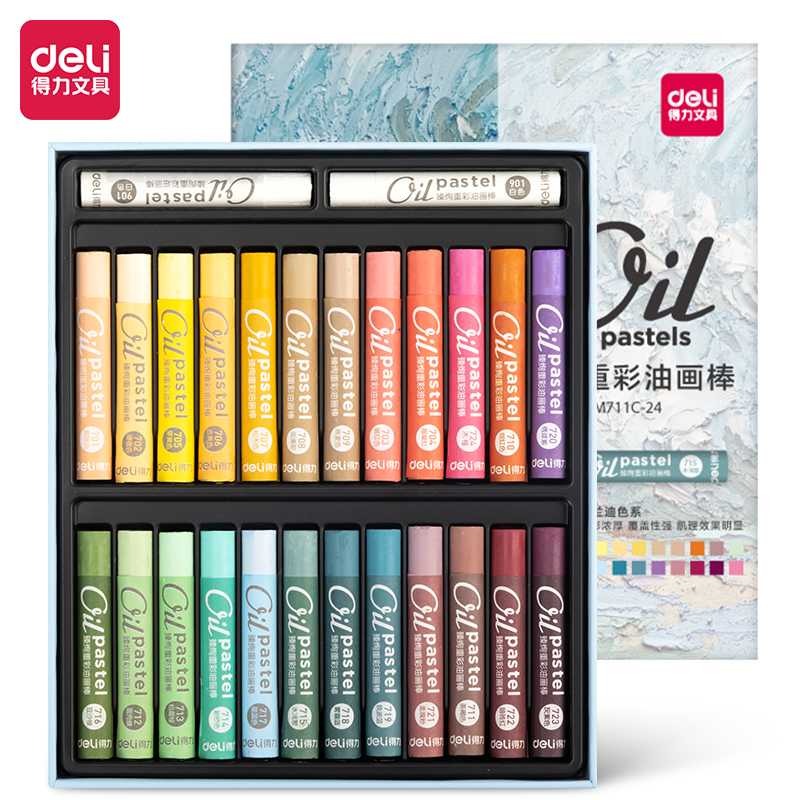 Bút Sáp Dầu Chuyên Nghiệp Soft Oil Pastels Đắp Tranh Nổi Vẽ Tranh Tô Màu Học Sinh Deli - Màu Hạng Hoạ Sĩ - Đính Kèm Nhiều Màu Trắng Nhiều Bảng Màu Đa Dạng Pastel