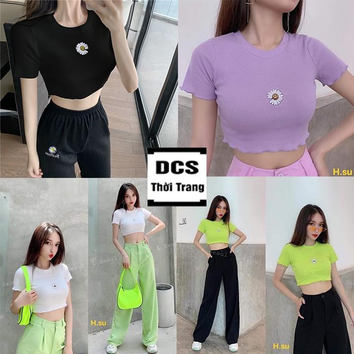 Áo Croptop Hoa Cúc Mặt Cười Thêu Chất Bozip Xưởng May DCS