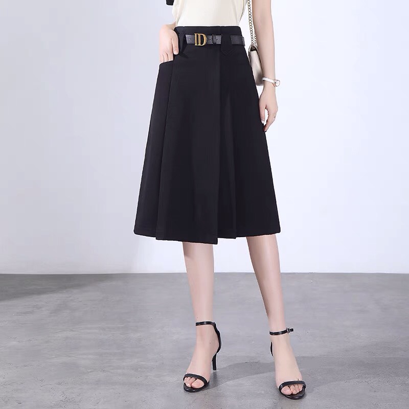 Chân váy midi cạp cao dáng xòe Cheri Lady