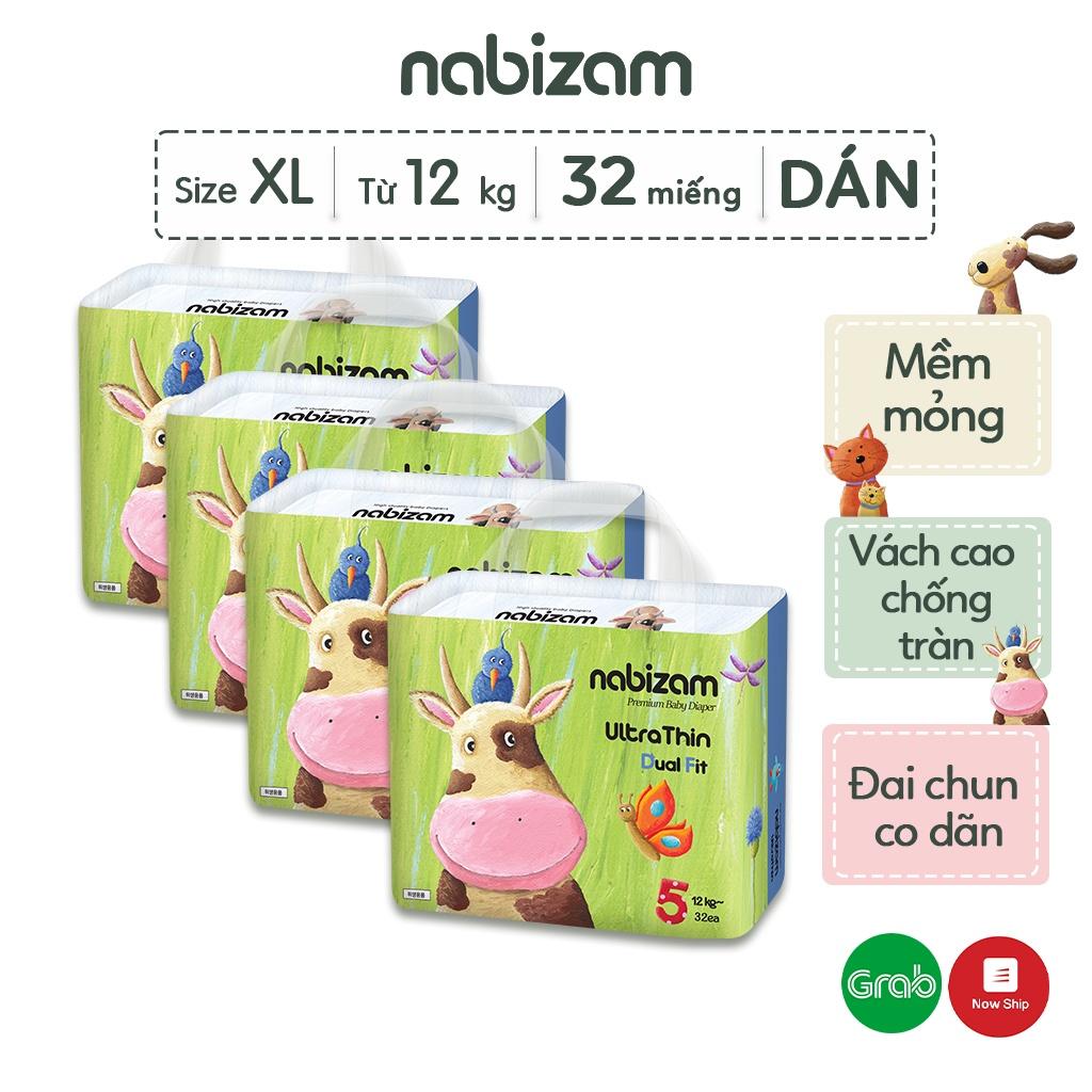 COMBO 4 Bịch Tã/Bỉm Dán NABIZAM UltraThin Nội Địa Hàn Cao Cấp Size XL Cho Bé Trên 12kg, 32 Miếng