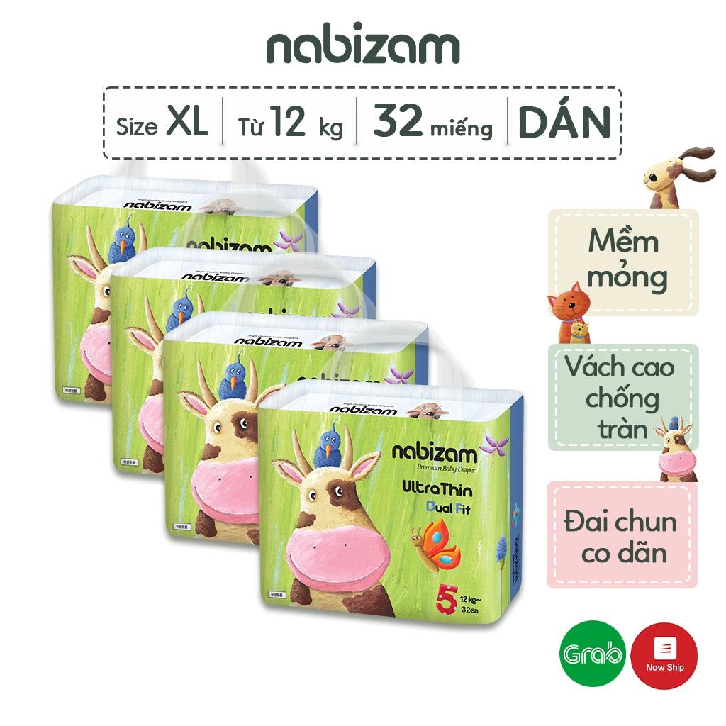 COMBO 4 Bịch Tã/Bỉm Dán NABIZAM UltraThin Nội Địa Hàn Cao Cấp Size XL Cho Bé Trên 12kg, 32 Miếng