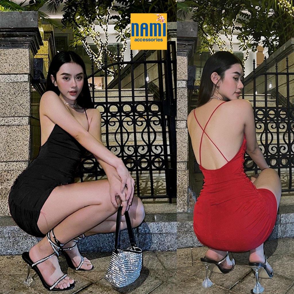 Đầm Ôm Body Ánh Nhũ Nhún Thân Đan Dây Lưng Sexy Cá Tính Siêu Tôn Dáng - ATNU007