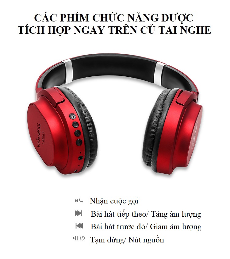 Tai nghe Bluetooth không dây ST-50 chống ồn - Hỗ Trợ Thẻ Nhớ, Đài FM, Có Thể Gấp Gọn Gàng - Hàng Nhập Khẩu