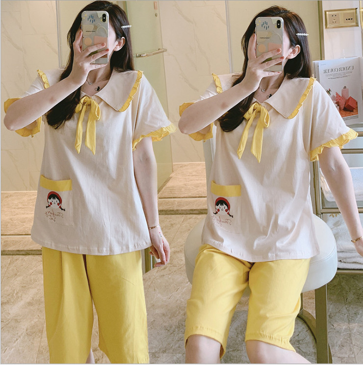 Đồ Bộ Pijama bầu và sau sinh Azuno BN0231 Chất Liệu Cotton Áo Ngắn Quần Lửng Mặc Nhà Mùa Hè