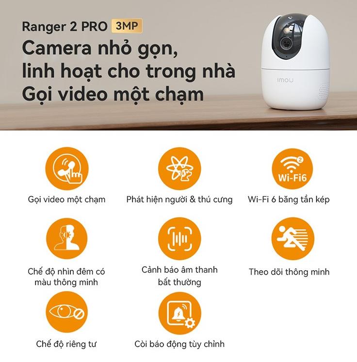 Camera Wifi IMOU A32P-Pro ( 3.Megapixel ) Đàm thoại 2 chiều, Xoay 360 độ, Wifi 6, Đèn &amp; Còi - Tích hợp nút gọi 1 chạm - Hàng Chính Hãng