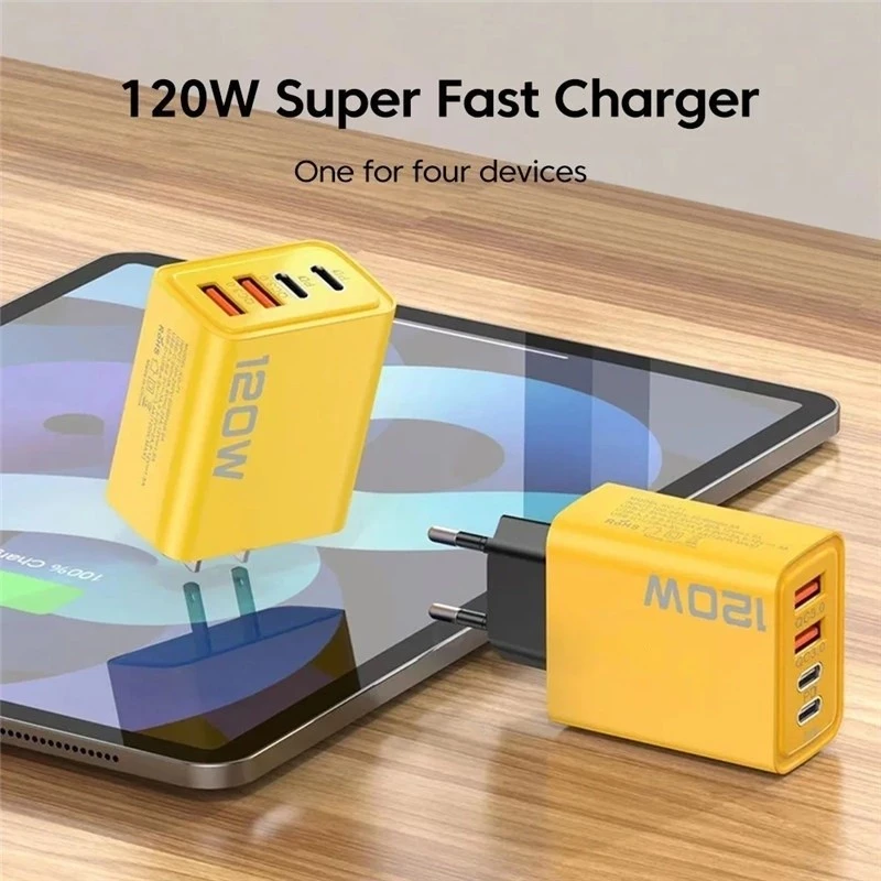 Củ sạc nhanh 120w 2 cổng Usb QC 3.0 - 2 cồng Type C PD sạc nhanh, chân tròn EU - Củ sạc đa năng ( hàng chính hãng)