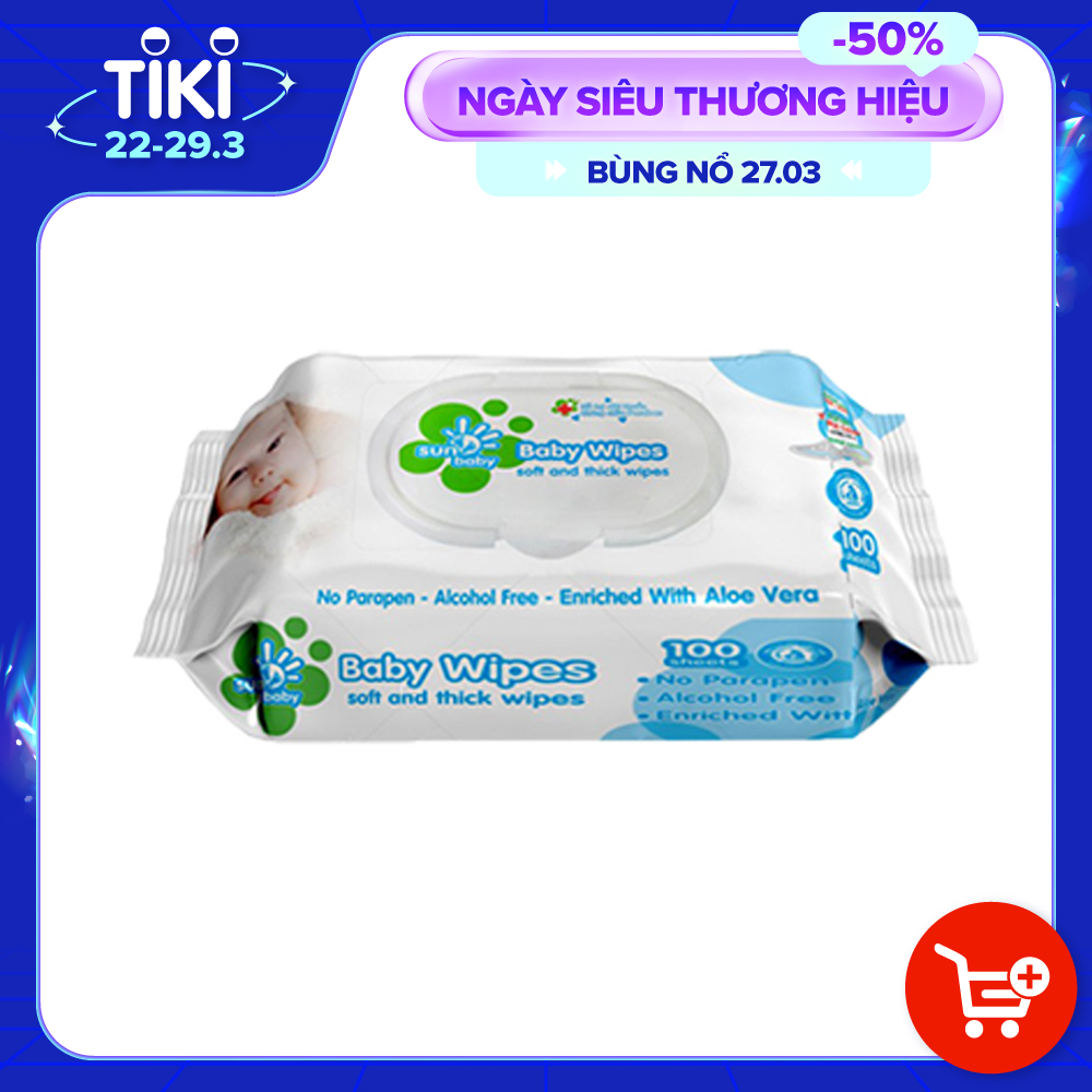 Bịch khăn ướt 100 Tờ không mùi an toàn kháng khuẩn cho bé KU01_SUNBABY