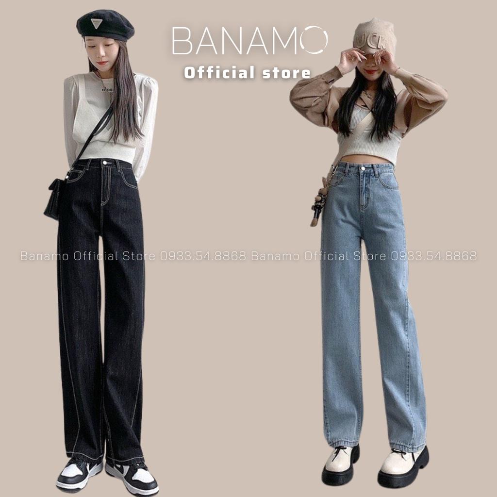 Quần jean nữ ống xuông thiết kế đường chỉ nổi cá tính thời trang Banamo Fashion Jean xuông chỉ nổi 9613