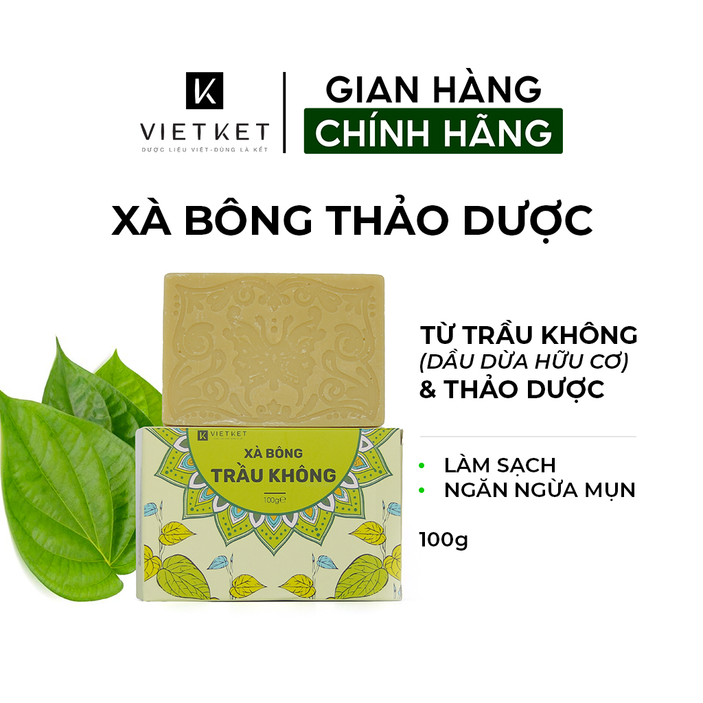 Cục Xà Bông Trầu Không VIETKET DDHC 100g - Làm Sạch, Giảm Mụn Lưng, Sáng Da, Duy Trì Độ Ẩm, Hương Thơm Thảo Dược