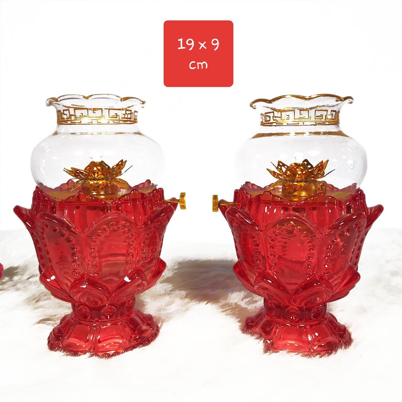 Combo 2 đèn thờ thủy tinh thắp dầu - Đèn thờ thắp dầu 19 x 9 cm tặng 1 chai dau thắp nhỏ - vàng - 19 cm