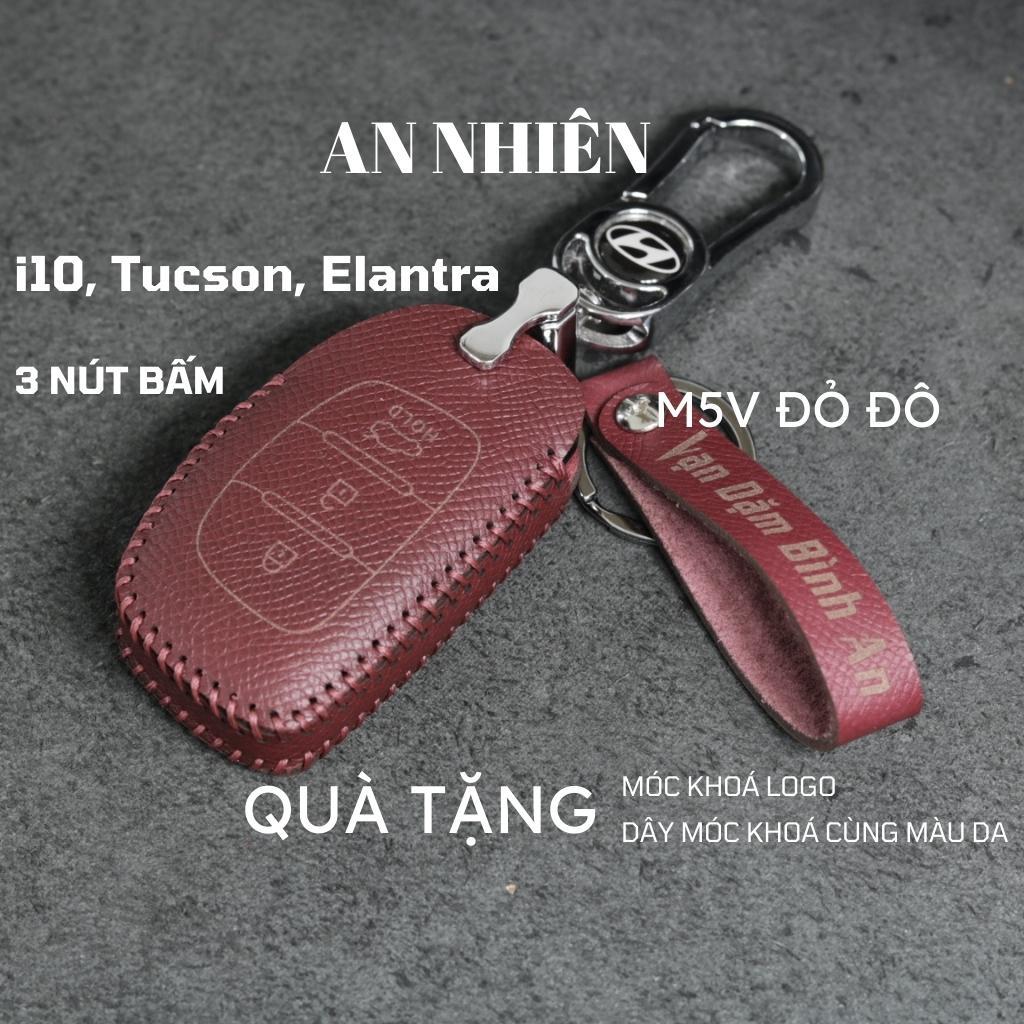 Bao da dành cho móc khoá bọc ốp chìa khóa xe ô tô Hyundai i10, Tucson, Elantra, da bò, nhiều màu, khâu thủ công Hyundai7