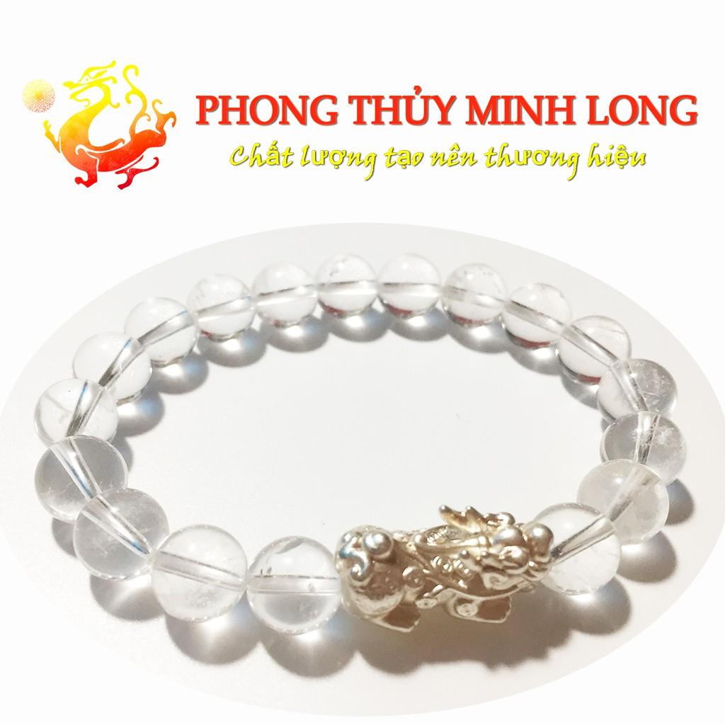 Vòng tay đá. thach anh Trắng chất lượng 5A mix Tỳ Hưu Bạc hợp mệnh Kim và Thủy