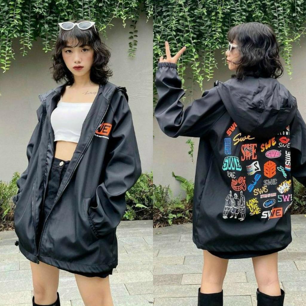 Hình ảnh Áo Khoác Dù SWE LOGOS Ulzzang Nam Nữ Unisex Form Rộng Jacket, khoác dù unisex ulzzang street style chống nắng