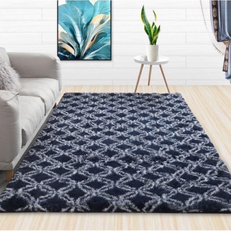 Thảm lông loang màu xám ô vuông 2m x 1m6