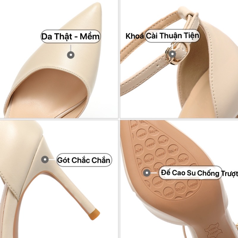 Giày Quai Ôm Cổ Chân 6 CM Da Mềm, Cao Gót Nữ Màu Đen Be Hồng Trắng Sữa FFAN STORE