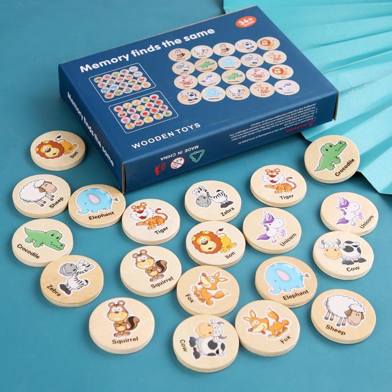 Bộ thẻ gỗ trò chơi tìm cặp giống nhau memory game luyện tập tri nhớ, tư duy cho bé