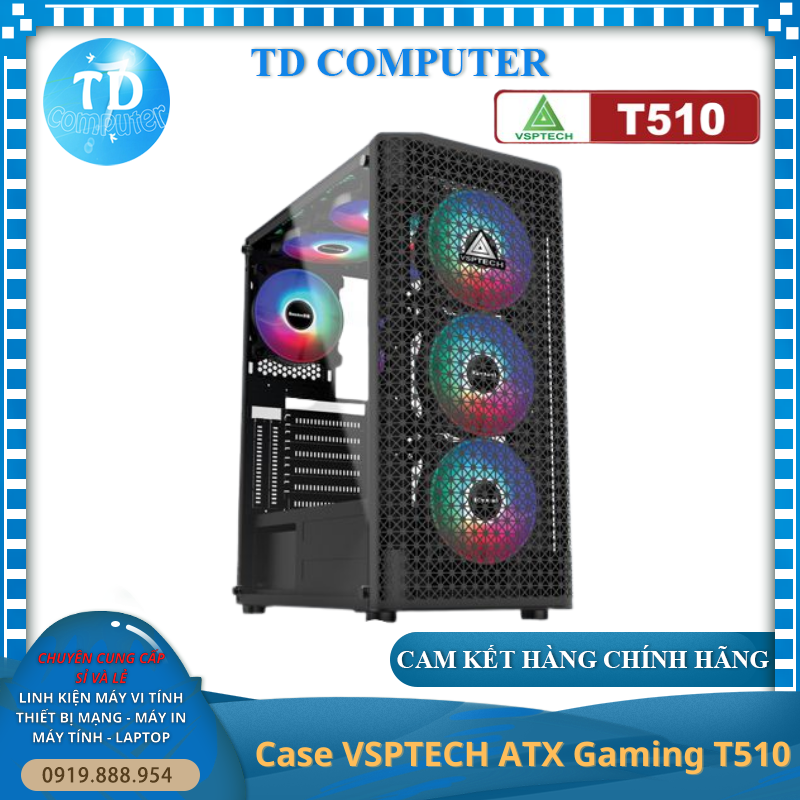 Vỏ máy tính Case VSP T510 [ĐEN] ~ không kèm FAN (ATX/Micro ATX)  - Hàng chính hãng TECH VISION phân phối