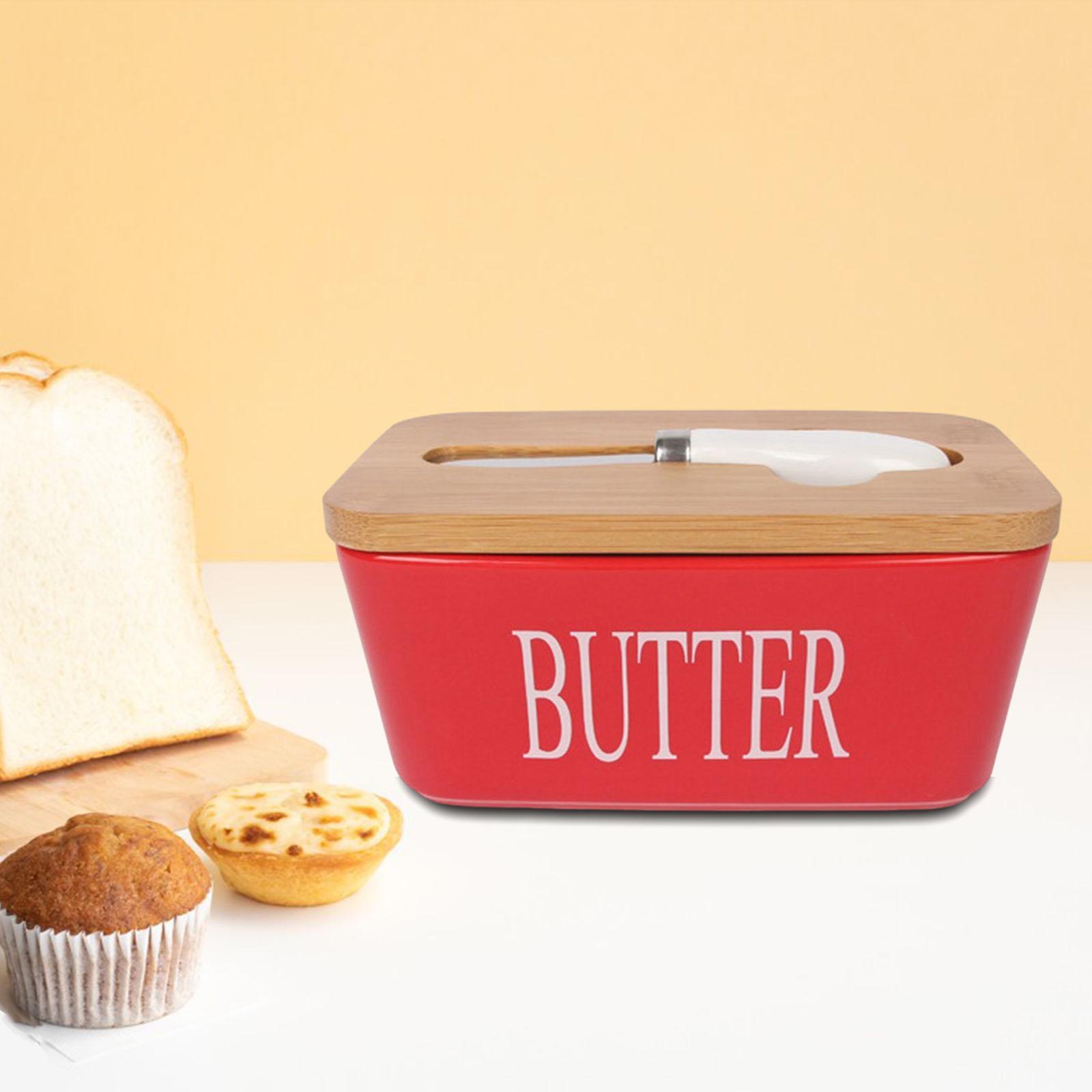 Ceramic Butter Keeper Preservation Case Fridge Organizer for Dining Kitchen red
