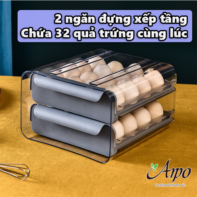 Hộp Đựng Trứng Hai Tầng 32 Ô Tiện Dụng Tích Hợp Khay Trượt Đựng Trứng gà Phong Cách Nhật Bản