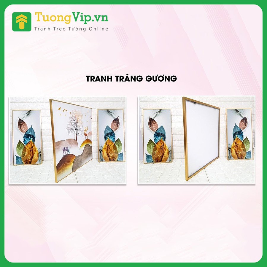 Tranh Tráng Gương Treo Tường Cao Cấp - Cây Lá Vàng Và Cặp Hươu