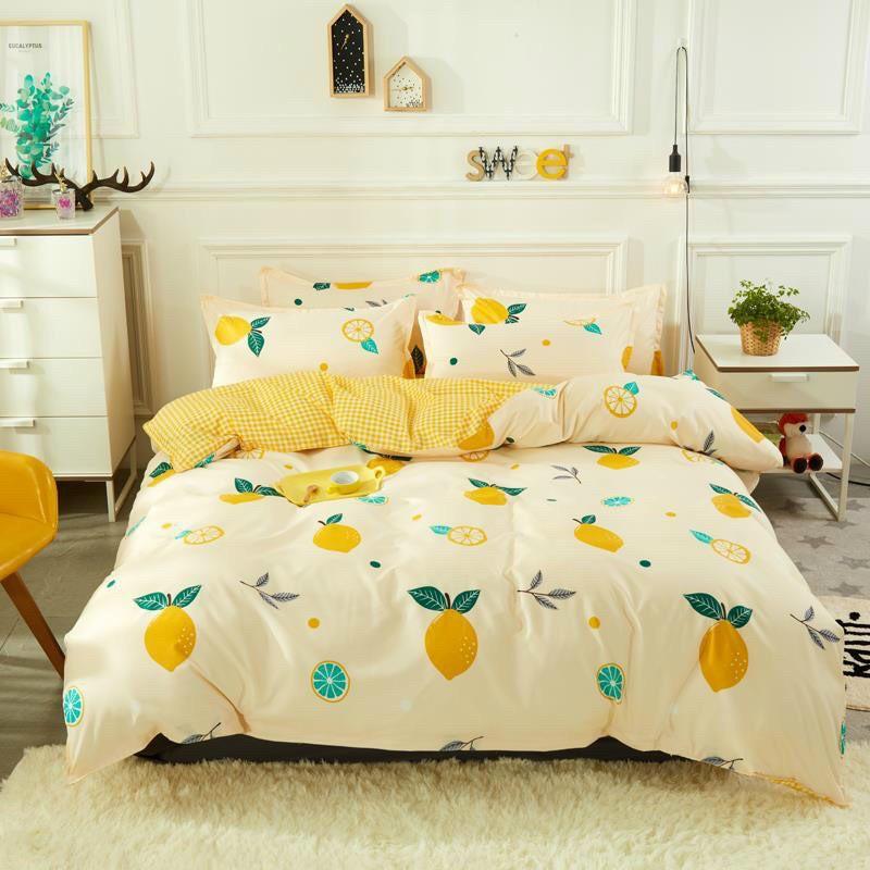 Bộ vỏ chăn ga gối M2T bedding quả chanh vàng, vỏ chăn, ga giường và 2 vỏ gối