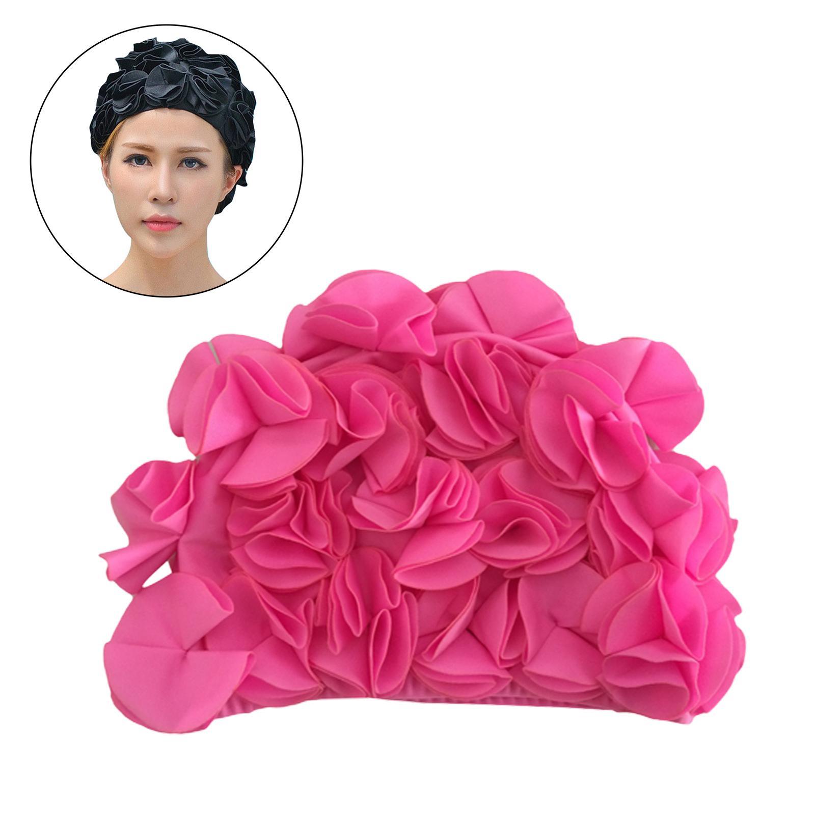 Swimming Hat Swim Hat Fashion Floral Petals Vacation Reusable Bathing Caps Swim Caps Swimming Cap for Girls Women Curls Long Short Hair
