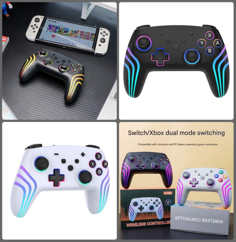 Gamepad tay game Không dây Bluetooth SZ93 led RGB Đa kết nối cho máy tính, laptop, smartphone hàng nhập khẩu
