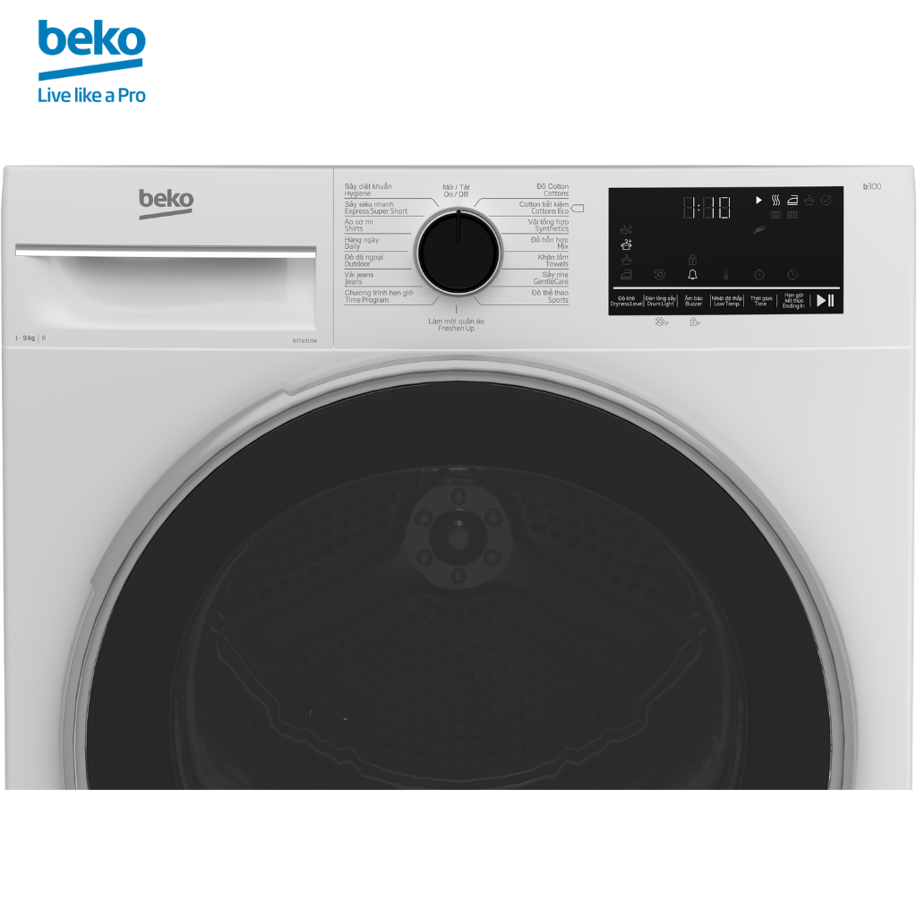 Máy Sấy Quần Áo BEKO Công Nghệ Sấy Ngưng Tụ 9Kg, Sấy Siêu Nhanh, Chống Nhăn, Lọc Bụi Vải - B3T4319W - Hàng Chính Hãng