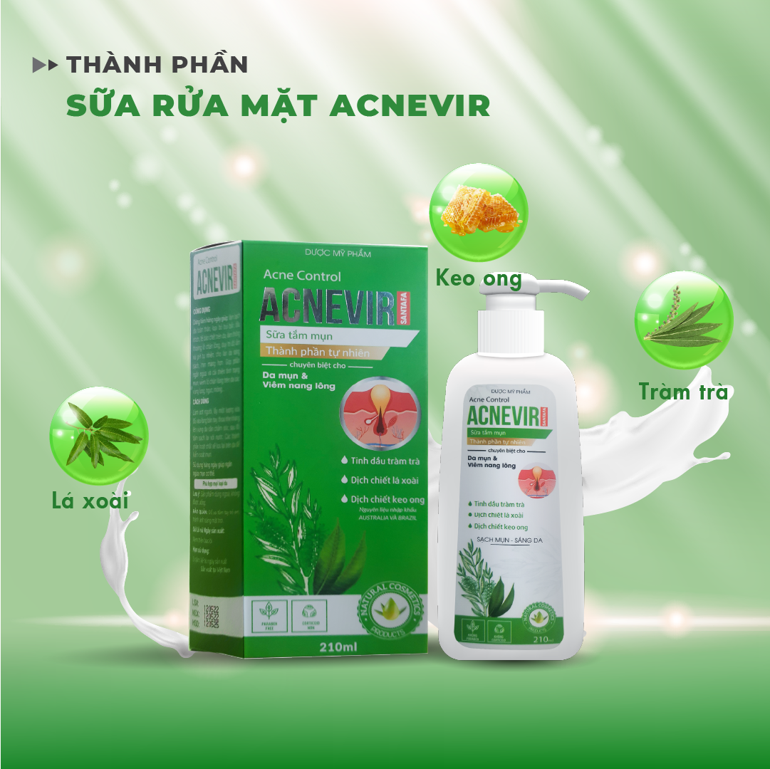 Sữa tắm mụn Acnevir Santafa - Làm sạch bụi bẩn, dầu nhờn trên da toàn thân, ngăn ngừa và cải thiện tình trạng mụn, viêm lỗ chân lông trên da - Chai 210ml