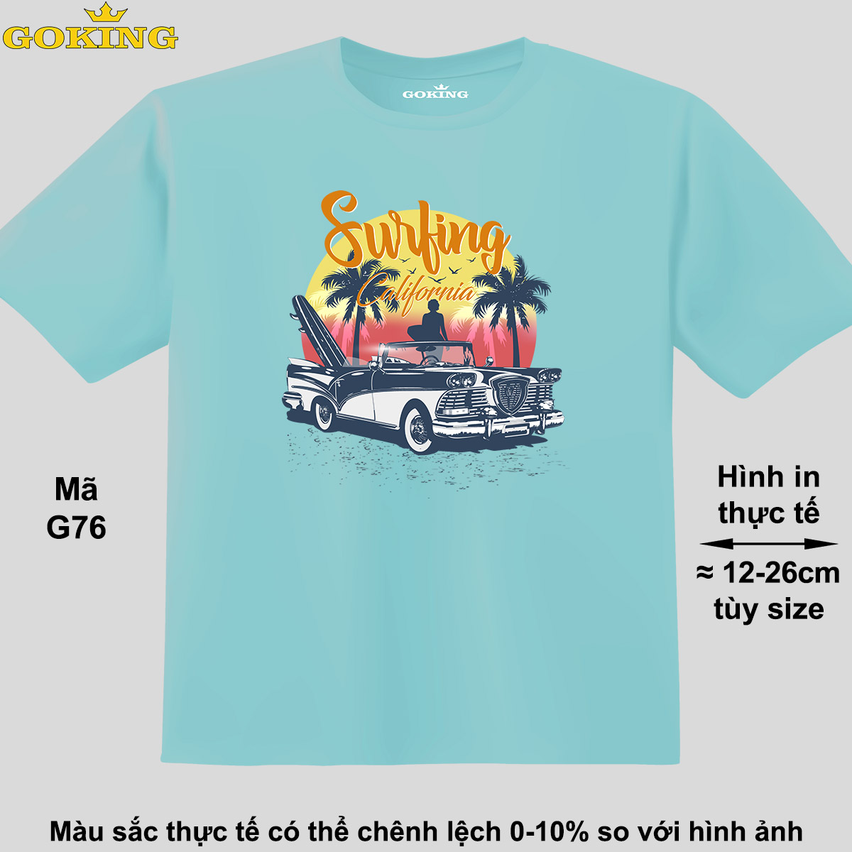 Surfing California, mã G76. Áo thun hàng hiệu Goking, form unisex cho nam nữ, trẻ em, bé trai gái. Áo phông in đẹp, quà tặng cao cấp cho gia đình, cặp đôi, doanh nghiệp, hội nhóm