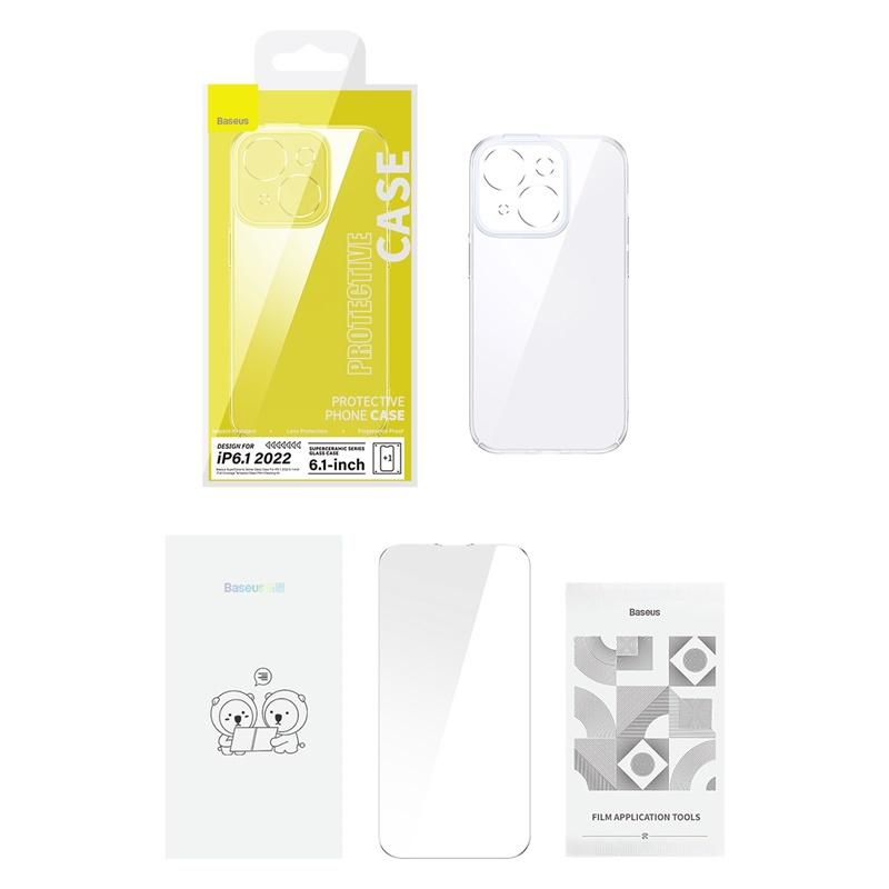 Ốp lưng cường lực viền dẻo chống sốc Baseus SuperCeramic Series Glass Case For I.P 14