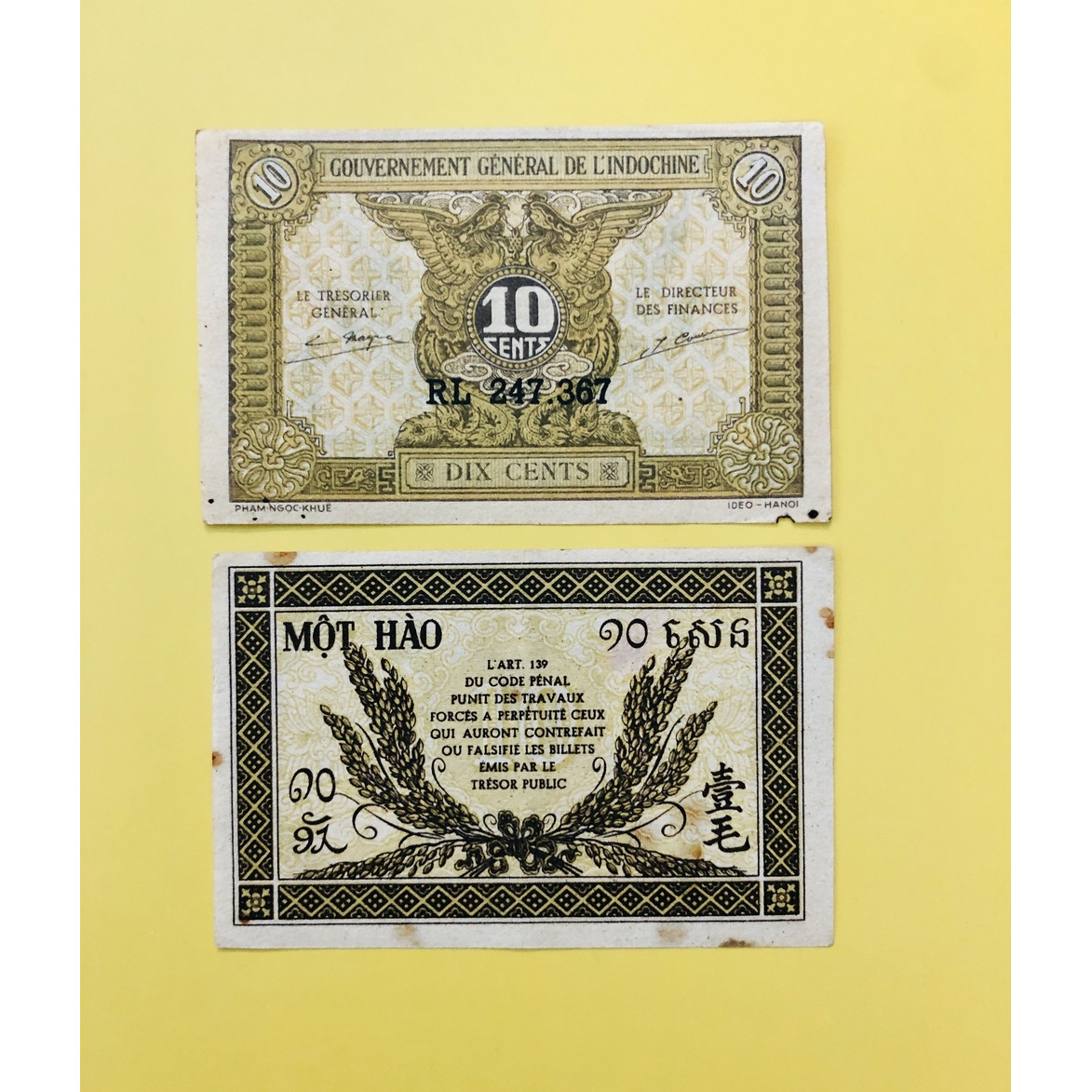 Tờ tiền 1 Hào thời Liên Bang Đông Dương sưu tầm, chất lượng đẹp, kèm bao lì xì