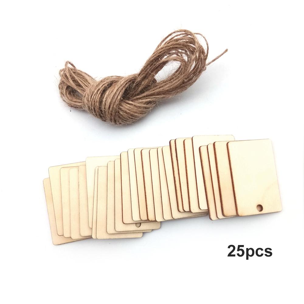 Bộ 25 Thẻ Gỗ Chữ Nhật Kèm Dây Rơm Tự Làm Trang Trí Đám Cưới