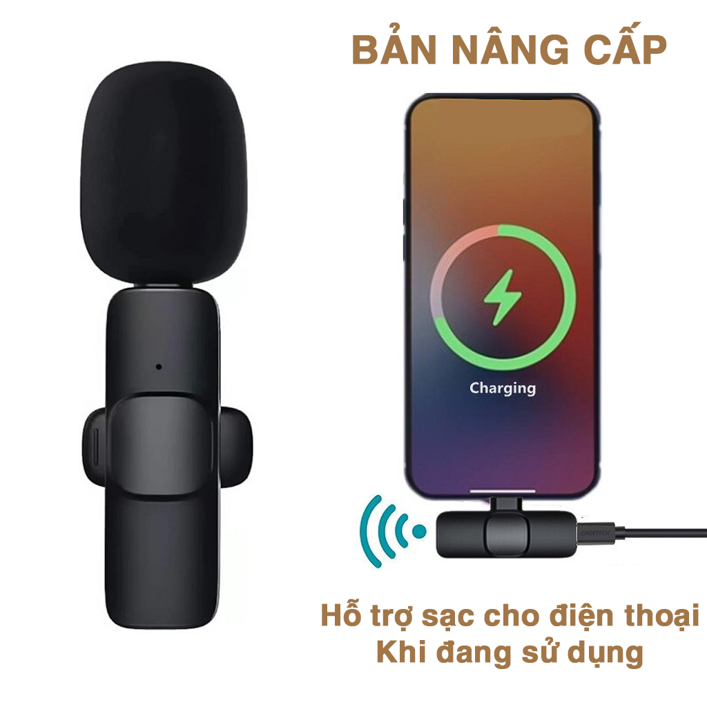 Mic thu âm cài áo không dây Vinetteam K8 hỗ trợ quay vlog, tiktok, video khử tiếng ồn lọc âm dành cho điện thoại - hàng chính hãng